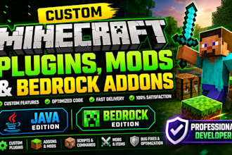 develop custom minecraft java plugins mods and bedrock addons