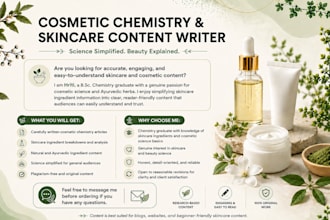 write cosmetic chemistry and skincare ingredient articles