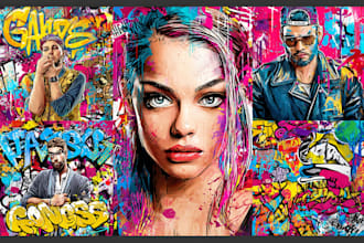 create graffiti wall art and murals in pop art or style