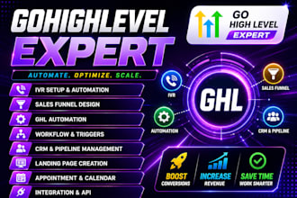 build gohighlevel, sales funnel, CRM website, IVR and automation workflows