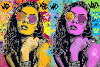 draw pop art illustration, portrait cartoon, pop art portrait