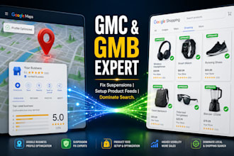 setup google merchant center, fix gmc suspension and optimize gmb