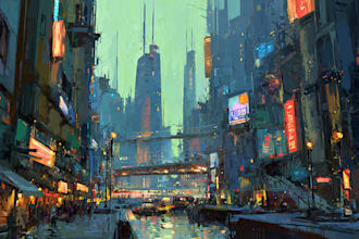 design an futuristic cyberpunk city for you