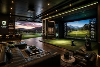 revamp 3d modern golf course sport arena render 8k golf simulator
