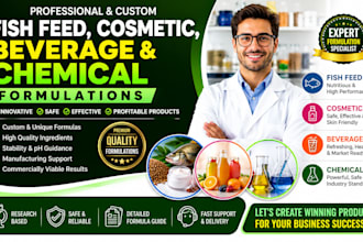 create fish feed, cosmetic, beverage and chemical formulations