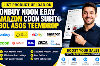 list product upload on onbuy jd noon ebay amazon cdon subito bol asos teemdrop