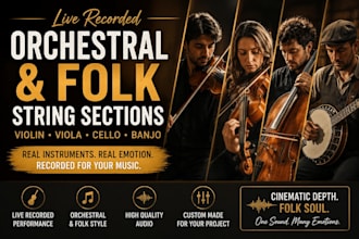 record a live orchestral strings section using violin viola cello banjo folk