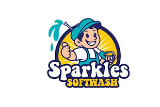 design fresh wash fun cleaning service logo