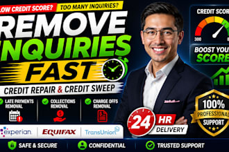 remove inquiries, credit repair, late payments, collections, charge off fast