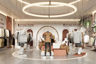 modern 3d boutique interior, fashion store,tailor shop,clothing store rendering
