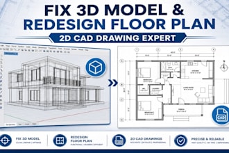 fix 3d model in rhino or sketchup, redesign floor plan design, 2d cad drawing