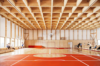 build basketball field, pickleball court, stadium facility, rooftop rendering