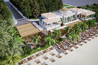 design luxury beach bar and clubhouse architectural rendering