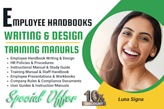 write and design employee handbook, instruction training manual, study guide