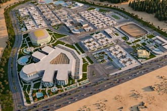 3d mixed use masterplan,community layout,landscape render, cgi building exterior