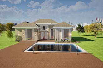 design house plan with sections, elevations and 3d renders