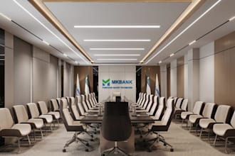 rearrange office conference hall,commercial space  planning, property cgi render