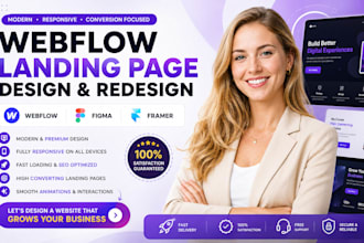 design webflow website landing page figma redesign framer business animation