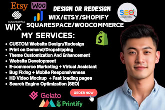redesign woocommerce shopify wix squarespace etsy pod printful gelato printify