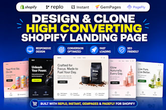 build shopify product landing page with replo, gempages, pagefly, instant