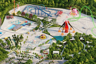 turn your 2d plan to 3d aquatic center,playground layout,dog park,walking trails