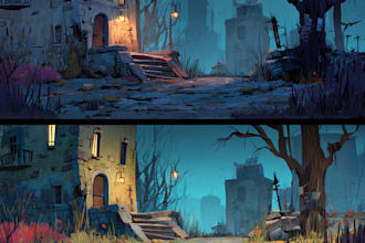 create 2d game environment concept art and illustration