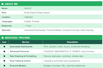 be your expert excel data analyst and spreadsheet creator