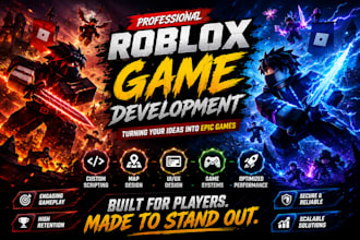 develop full roblox game, roblox scripting, game map building, obby, tycoon game