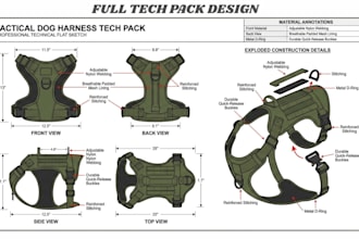 do dog harness tech pack, pet collar, pet wear, and pet accessories tech pack