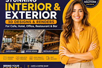 do 3d interior exterior design of restaurant and cafe bar hotel 3d rendering