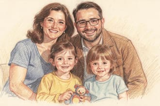 sketch a family portrait drawing in colored pencil