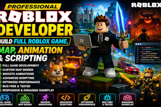 professional roblox game development, map, animation, scripting