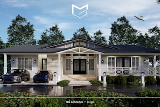 design modern luxury farmhouse with realistic 3d rendering