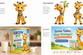 design 3d mascot character with premium packaging and ad content