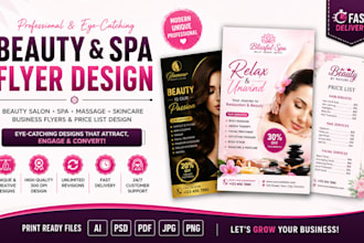 design beauty salon flyer, spa flyer, skincare, haircare flyer, price list