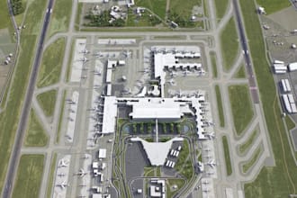 2d 3d airport design, terminal, taxiway layout and photorealistic rendering