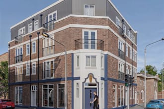 renovate multi unit apartment, uk building 3d visual,streetscape exterior render