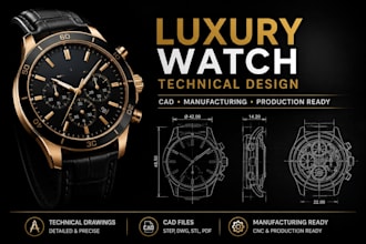 design luxury wristwatch cad and technical drawings for manufacturing