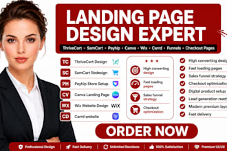 design thrivecart redesign samcart payhip store canva wix carrd landing page