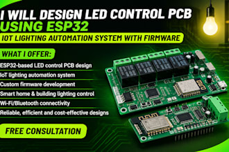 design led control pcb using esp32, iot lighting automation system with firmware