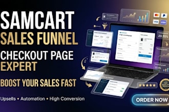 build samcart sales funnel, checkout page and product funnel
