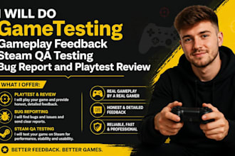 do gametesting gameplay feedback steam QA testing bug report and playtest review