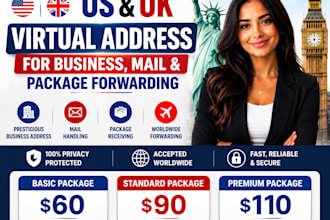 provide a US and UK virtual address for business, mail, and package forwarding