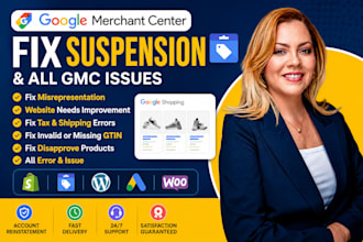 fix google merchant center suspension, misrepresentation of product feed errors