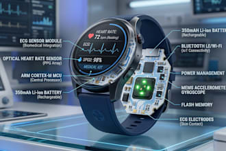 wearable health device with pcb firmware, watches, fitness bands, esp32 sensors