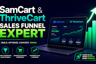 build your samcart thrivecart sales funnel, landing page online course setup