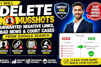 delete mugshots unwanted negative links, bad news court cases from google search