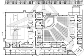 do church floor plan and 3d layout and architectural drawing with 3d modeling