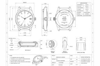 create manufacturing ready watch technical drawing cad design and 3d wristwatch