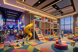 design  3d playroom interior for kids, daycare and gaming spaces
